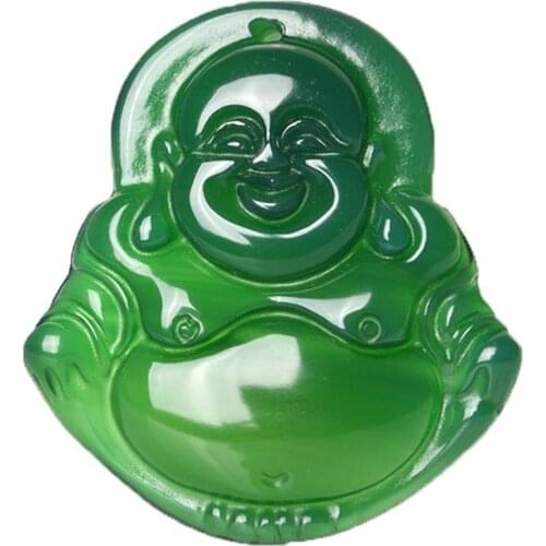 Koraba Fine Jewelry pure natural Handmade green agate Lucky Happy laughter Maitreya Buddha Pendant necklace Free Shipping