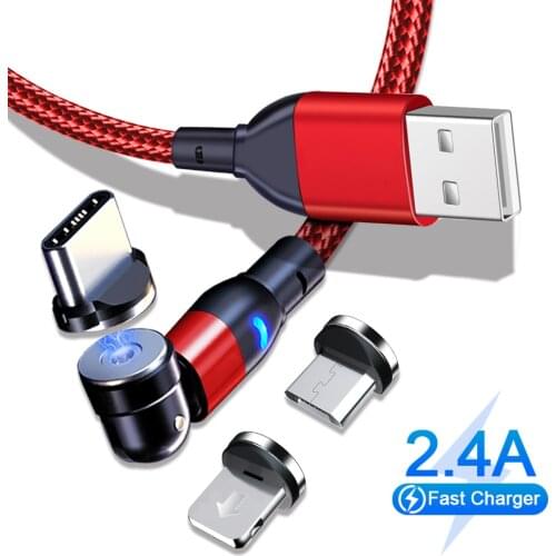 540 Degree Rotating LED Magnetic Wire Micro USB Fast Charging Cable for iPhone 11 XS XR Samsung Huawei Xiaomi USBC Charger Cable