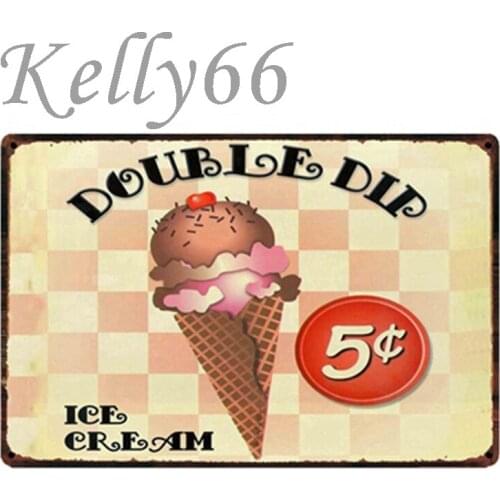 [ Kelly66 ] Double Dip Ice Cream Metal Sign Tin Poster Home Decor Bar Wall Art Painting 20*30 CM Size y-1520