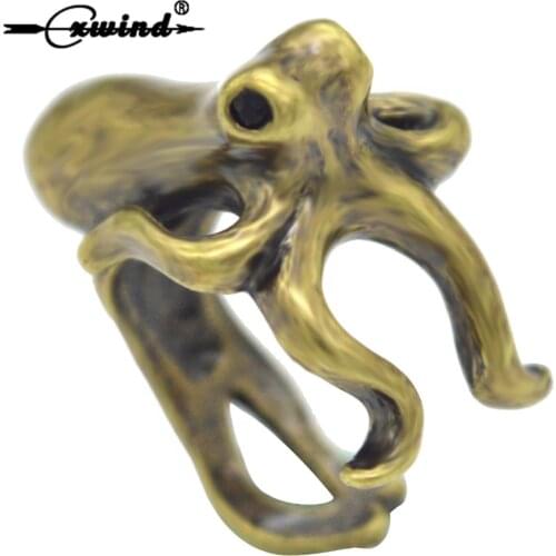 Cxwind Antique Bronze Fashion Octopus Ring Sea Animal Opened Adjustable size Rings Vintage Gothic Gift idea Animal Ring