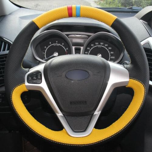Top Leather Steering Wheel Hand-stitch on Wrap Cover For Ford Fiesta 08-13 Ecosport 13-16