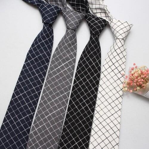 Linbaiway Men Slim Tie Casual Cotton Plaid Neck Ties for Man Skinny Designer Narrow Wedding Necktie Corbatas Gravatas Para
