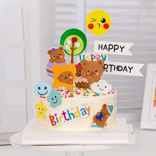 Cute Bow Bear Cake Topper Decoration For Baby Shower Bear Card Set Birthday Party Korea Ins Cakecup Dessert Table Baking Supplie
