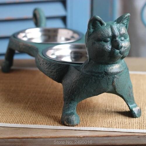 Cast Iron Base Stainless Pet Feeding Bowl Double cat Bowl Feeding Station for Dogs or Cat