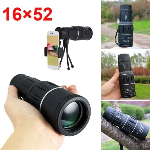 16X52 HD Day/Night Vision Monocular BAK4 Prism Optional Phone Adapter Tripod Telescope for Bird Watching Hunting Travel Outdoor