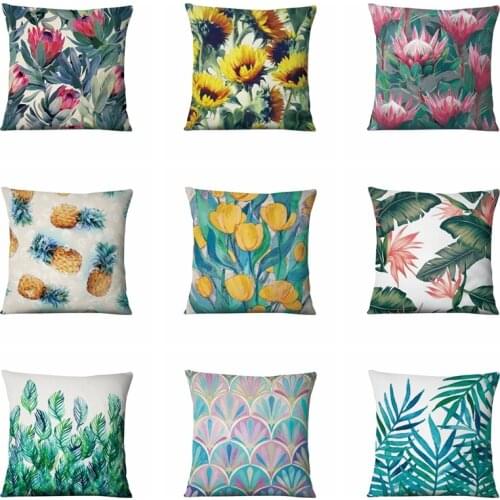 Tropical Flower Thin Linen Pillowcase Spring Plant Home Pillow Decoration Home Decor Sofa Throw Almofadas Decorativas Para Sofa