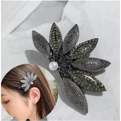 New Shiny Fashion Jewelry Rhinstone Black Maple Leaf Barrette Hairpin Hair Clip Pin Single Piece Barrette Hair Accessories