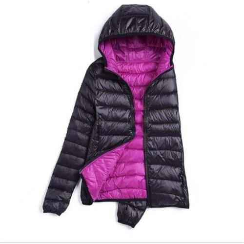 New Winter Slim Women White Duck Down Jacket Double-side Wearing Plus Size Short Hooded Thin Light Down Coat Female Jackets