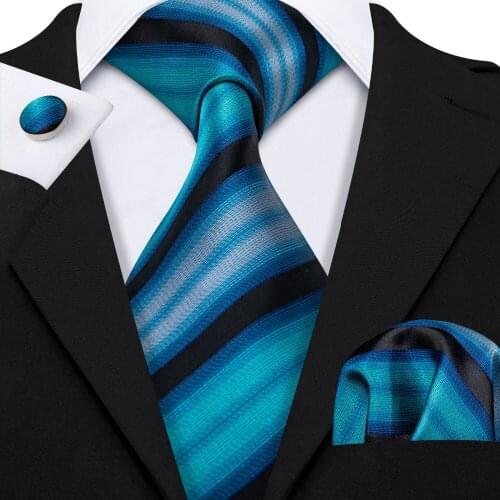 New 8.5cm Blue Striped Neck Tie For Men Business Party 100% Silk Tie Set Barry.Wang Fashion Design Neckwear Dropshipping LS-5004