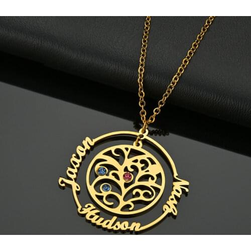 Personalized Tree Of Life Custom Name Necklace Stainless Steel Golden Family Tree Women Man Letter Necklace Christmas Gifts