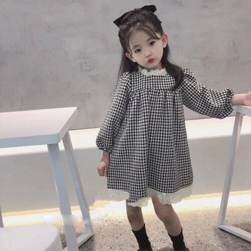 Girl Dress Kids Baby Dress 2021 Plaid Winter Spring Toddler Thicken Cotton Casual Outwear Uniform Houndstooth Children Clothing