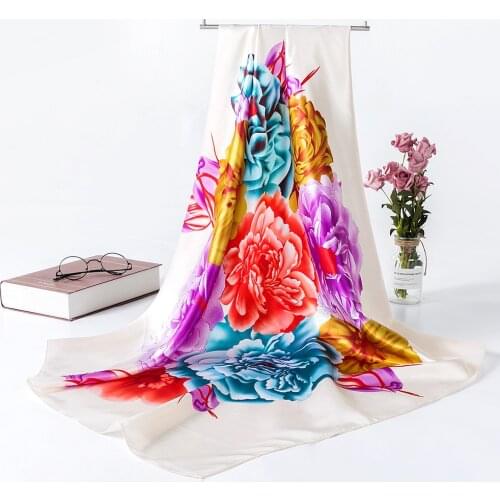 Gifts new design Floral Silk 90cm Scarves Scarf Luxury Satin Silk Hair Scarf For Women