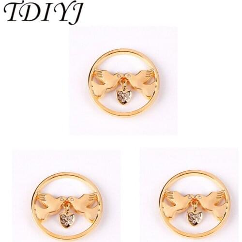 TDIYJ Fashion Alloy Peace Pigeon with Crystal My Coin Disc for Frame Coin Holder Necklace For Girl Gifts 1Pcs/lot