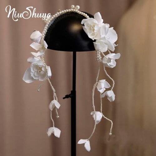 NiuShuya Vintage Satin Brides Flower Headbands Bridal Hairbands Wedding Hair Accessories Girls Head Wear