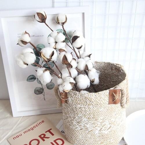 10 Head Naturally Dried Cotton Flower Artificial Plants Floral Branch For Wedding Party Decorative Fake Flowers Home Decorations