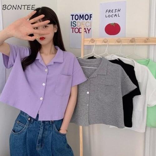 T-Shirts Women 5 Colors Loose Solid Newest Korean Style All-match Students Turn-down Collar Female Tees Fashion Daily Hot Sale