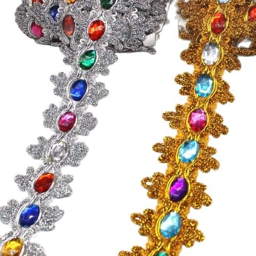 Crystal Braided Lace Appliqued Rhinestone Ribbon Trims Gold Band Cosplay Diy Handwork Braided Flower Sewing Apparel Trim 4.5cm