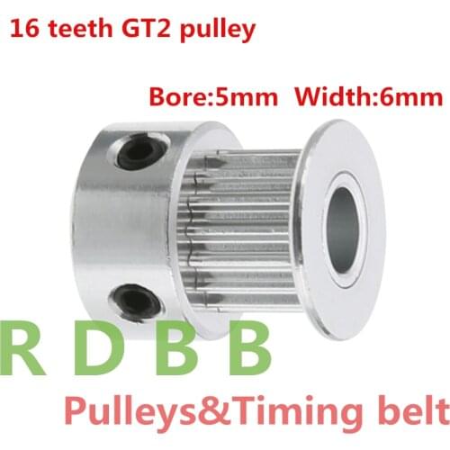 16 Teeth 2GT Timing Pulley Bore=5mm Fit Width=6mm 2GT Timing Belt 3D Printer Parts 16T 16Teeth GT2 Pulley