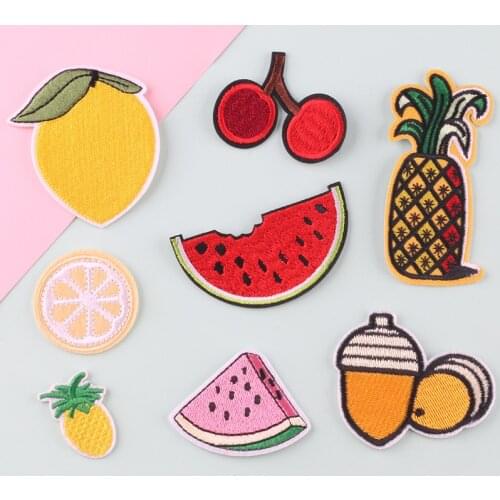 3D Embroidery Patches Fruits Thermoadhesive Cloth Appliques Watermelon Lemon Cherry Iron on Patch Clothing DIY Sewing Supplies