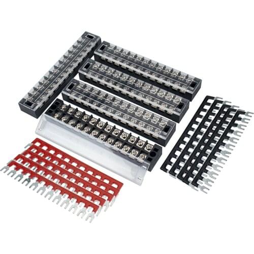 5pcs 12 Positions Dual Row 25A Screw Terminal Strip Blocks with Cover + 12 Positions Pre-Insulated Terminals Barrier Strip