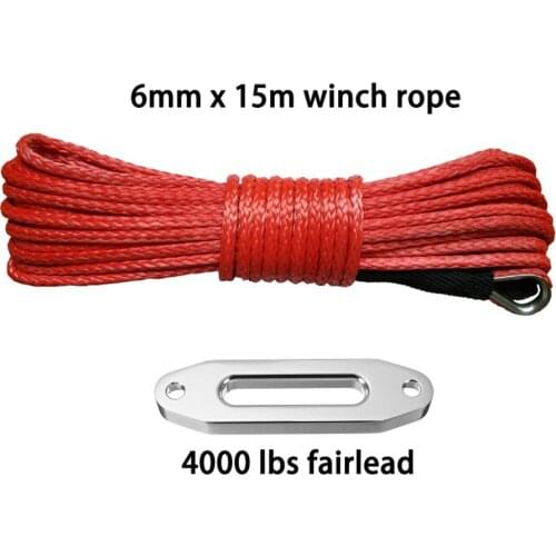 6MM*15M & 4000LBS Fairlead UHMWPE Synthetic Winch Rope/Cable For ATV UTV Offroad Recovery