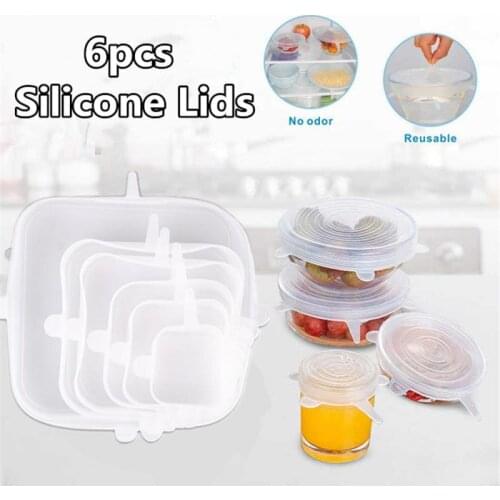 6PCS Square Silicone Stretch Lids Universal Airtight Food Wrap Cover Kitchen Wrap Seal Fresh Keeping Adjustable Stretch Bowl Lid