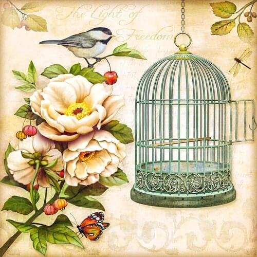 5D DIY diamond painting Flower and Bird Cage Full Drill Embroidery Cross Stitch Mosaic Craft Kits Home Decor Christmas Gift