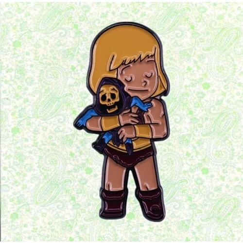 Masters of the Universe She-Ra series He-Man hug skeletor Purple Skull Skeleton enamel pin Cartoon Comics Brooch Halloween Badge