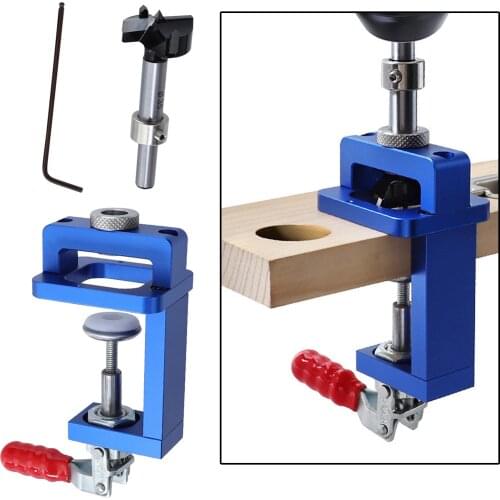 Woodworking Hinge Jig Clamp Drill Bit Drilling Guide Hole Punch Locator Kit
