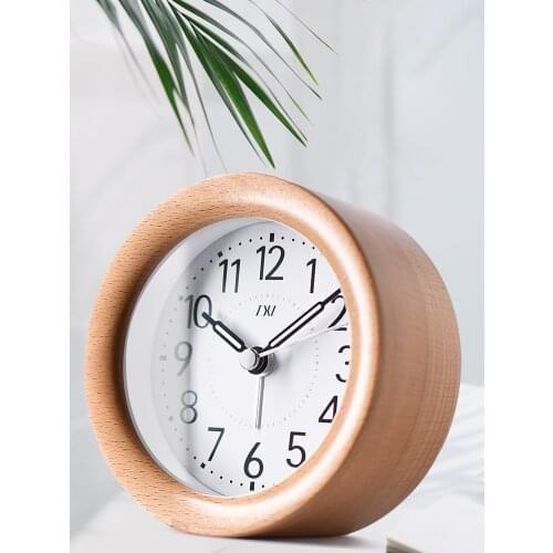 TXL Wood Snooze Alarm Clock, Luminous Needle, Smooth Circular, Sweep Movement Mute, Student Kids Bedside clocks Desktop decor