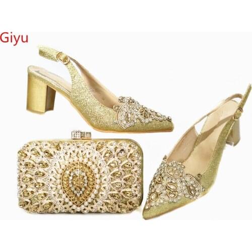 Doershow gold Shoe and Matching Bag Set African Shoes and Matching Bags Italian Matching Shoes and Bags for lady Partys SBK1-5