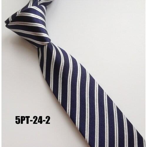 5cm Young Men Narrow Tie Fashion Business Ties Navy Blue with White Stripes