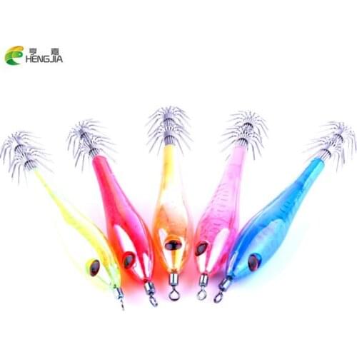 HENGJIA 5pcs 9.5cm 6g squid jigs fishing squid lures Hard fishing lure mixed 7 colors strong fishing hook