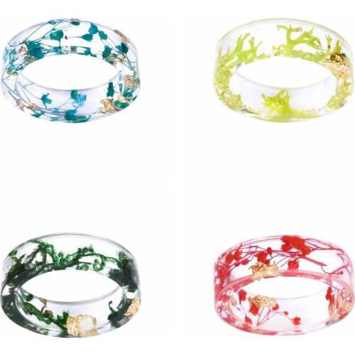 2019 New Fashion Handmade Transparent Resin Ring Dried Flower Party Jewelry Cute Epoxy Resin Rings for Women Romantic Gifts