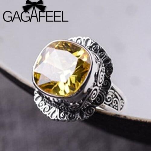 GAGAFEEL 925 Sterling Silver Elegant Masonry Synthetic Zircon Open Yellow Purple Ring Female Thai Silver Party Gift Fine Jewelry