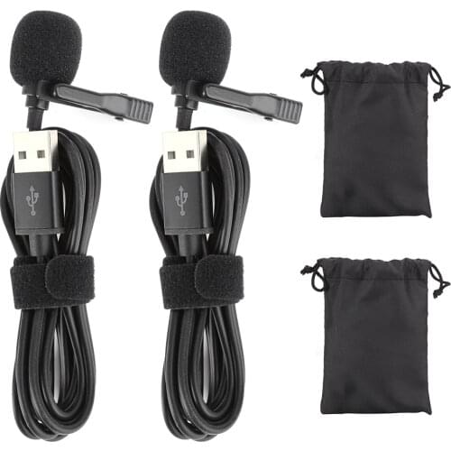 2Pcs Mini USB Microphone Compact Professional Wired Lapel Collar Clip for Interview