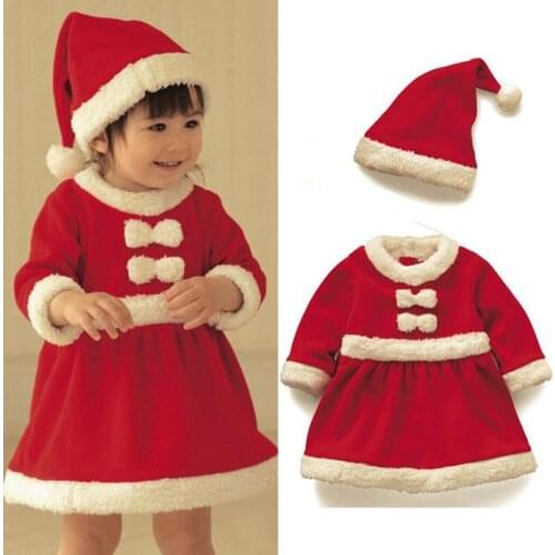 3pcs Newborn Baby Girls Clothes New Infant Christmas Claus Santa Dress + Hat Outfit Costume Xmas Bebe Bebes Clothing Set Roupa