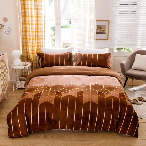 Geometric Patterns Bedding Sets Stripe King Queen Size Duvet Cover Coffee Quilt Set Comforter