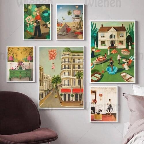 Creative Fashion Lady Retro Art Posters Prints Canvas Painting Retro Wonderful Garden Room Desert Motel Wall Picture Home Decor
