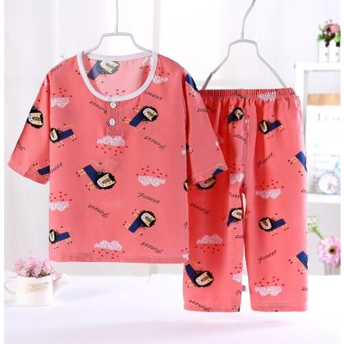 Summer Children Poplin Cotton Pajamas set Boys girls Sleepwear Toddler Baby Loungewear Kids pijamas Homewear Cartoon Pyjama suit