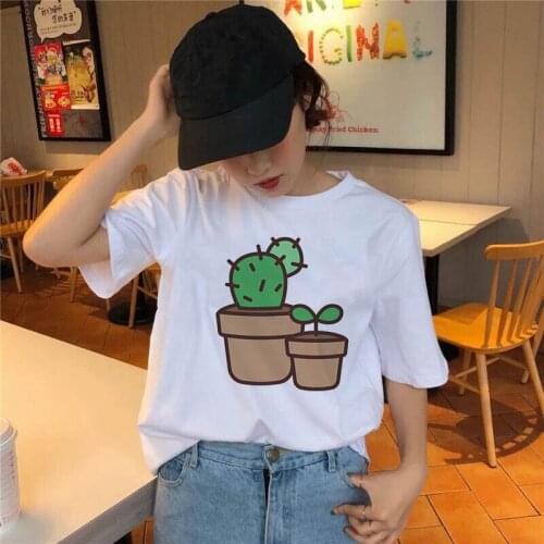 Summer Womens Printed T-shirt Funny Cactus Art Ladies Fashion Harajuku Graphic T-shirt Top Female Fashion Top Tee
