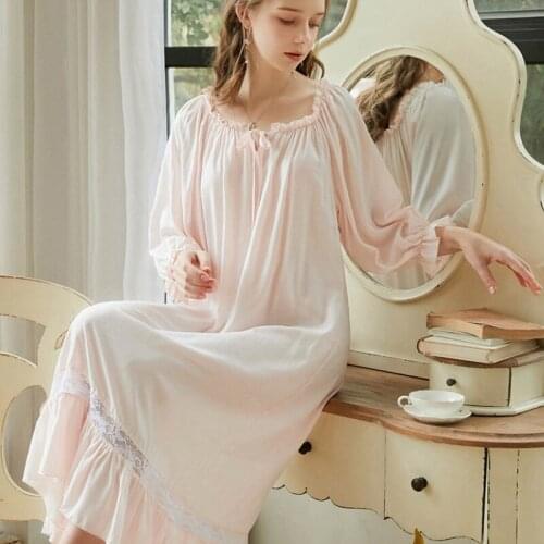 Girls Sweet Victorian Nightgowns Vintage Nightdress Ruffles Lolita Women Nightwear Plus Size Sleepwear Pink White Negligee