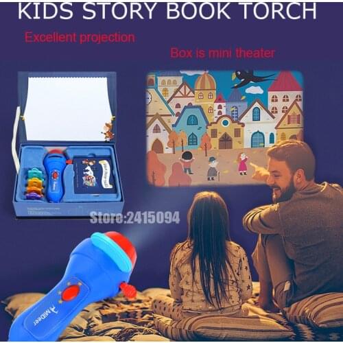 Mini Projector Torch Educational Light-up Toys Kids Flashlight Story book Sleep Light Projection Lamp led Fairy Tale Perform set