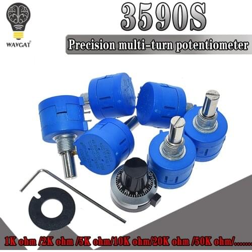 WAVGAT 3590S Multiturn Potentiometer 500 1K 2K 5K 10K 20K 50K 100K ohm Potentiometer Adjustable Resistor 3590 102 202 502 103
