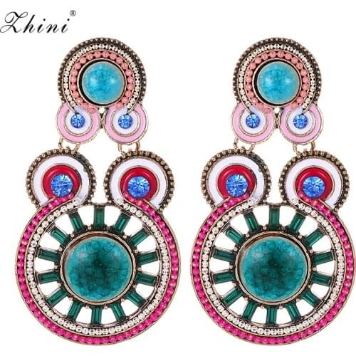 ZHINI Trendy Round Drop Dangle Earrings For Women Fashion Dangle Charms Bohemian Drop Earrings Jewelry Wholesale Hot Sale Bijoux