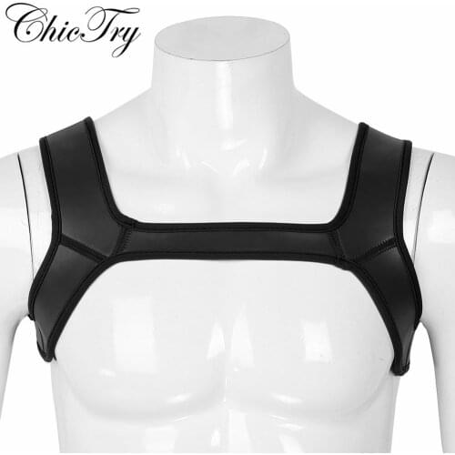Fashion Mens Body Chest Double Shoulder Wide Straps Harness Belt Muscles Protector Role Play Fancy Club Party Costume Strap