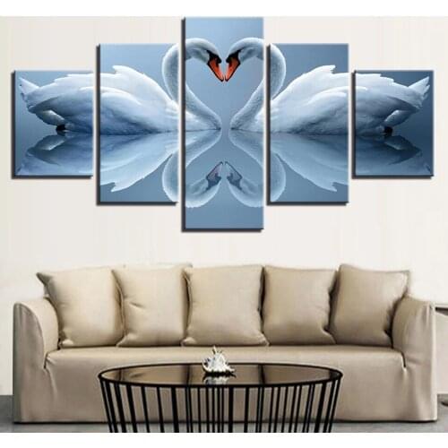 Modular Pictures 5 Pieces White Swan Couples Wall Art Prints Posters Home Decor for Living Room Frameless Canvas Painting