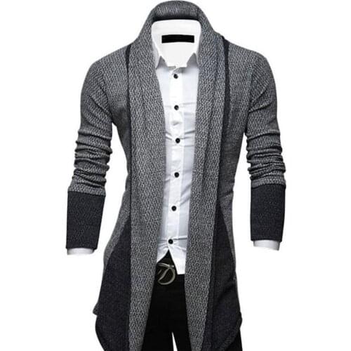 Men Sweater Slim Long Sleeve Knitted Cardigan Trench Coat Jackets Business Top H9
