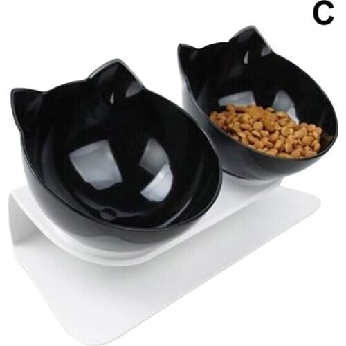 Tilted Anti-Vomiting Cat Feeder Feeding Food Bowl Protect Spine Anti-slip Double Bowls with Stand SAL99