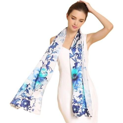 New Arrivals Digital Printing High Grade Silk Women Scarf Chinese Painting Style Pattern Wrap